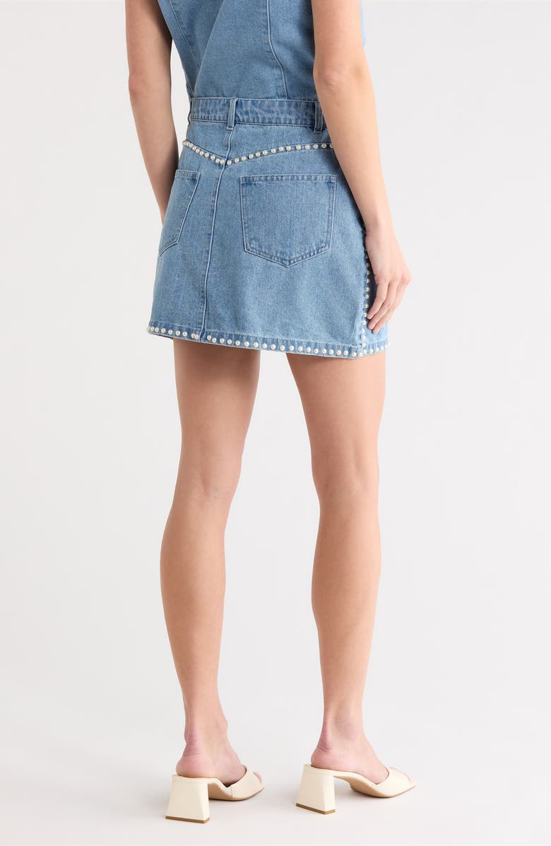 Vigoss Pearly Stud Trim Denim Miniskirt, Alternate, color, Light Wash