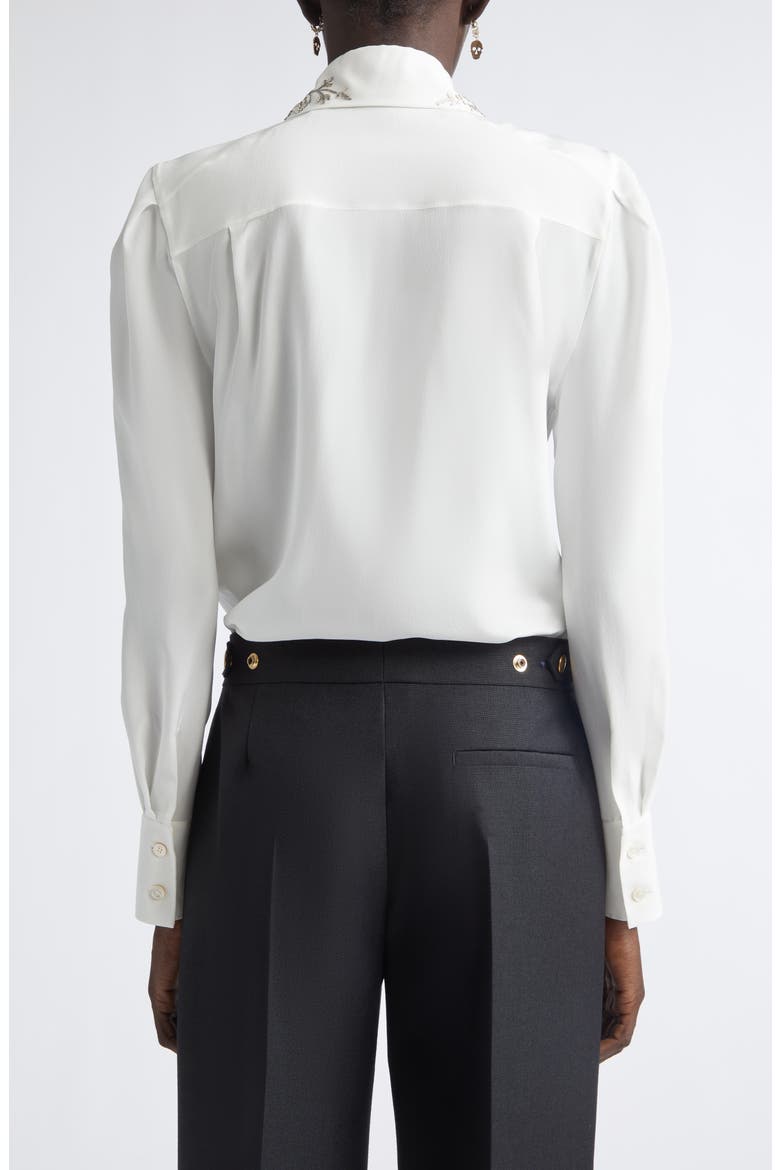 Beaded Collar Silk Button-Up Shirt, Alternate, color, LIGHT IVORY