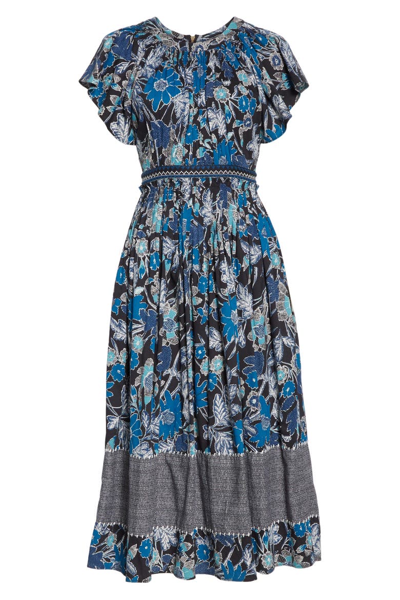 Lottie Floral Print Midi Dress, Alternate, color, LAPIS