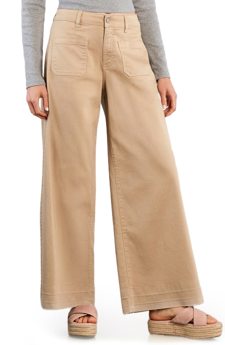 HINT OF BLU Lucy Patch Pocket Wide Leg Jeans, Main, color, Brown Rice