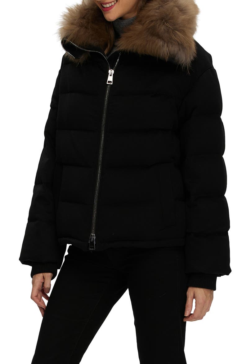 Cashmere Down Jacket with Genuine Shearling Collar, Alternate, color, BLACK/LIGHT BROWN