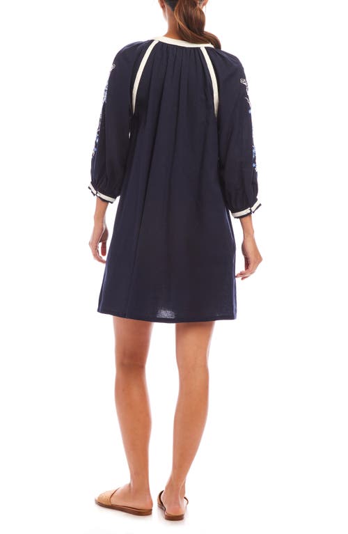 Karen Kane Embroidered Floral Peasant Dress In Navy