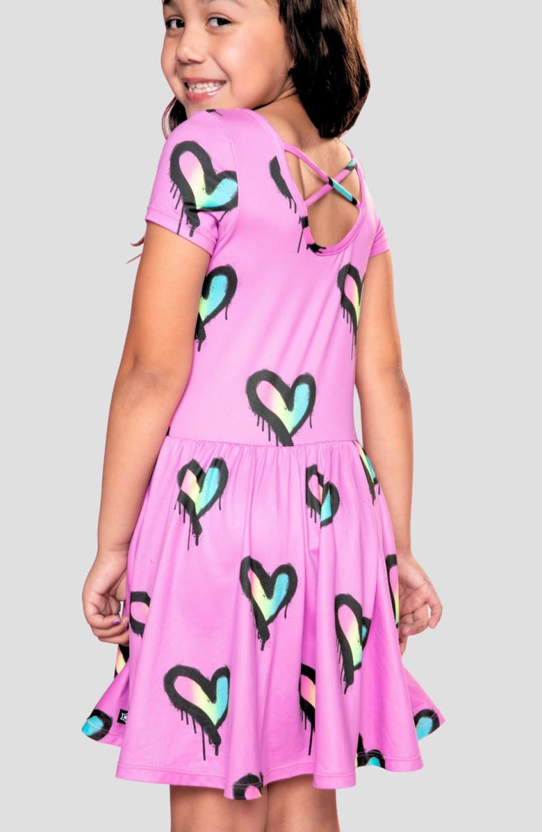PixieLane Kids' Be Happy Dress, Alternate, color, Pink Rainbow Heart