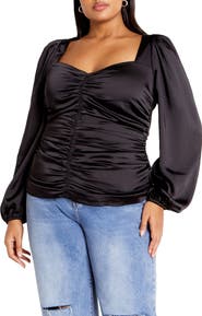 City Chic Sienna Center Ruched Satin Top