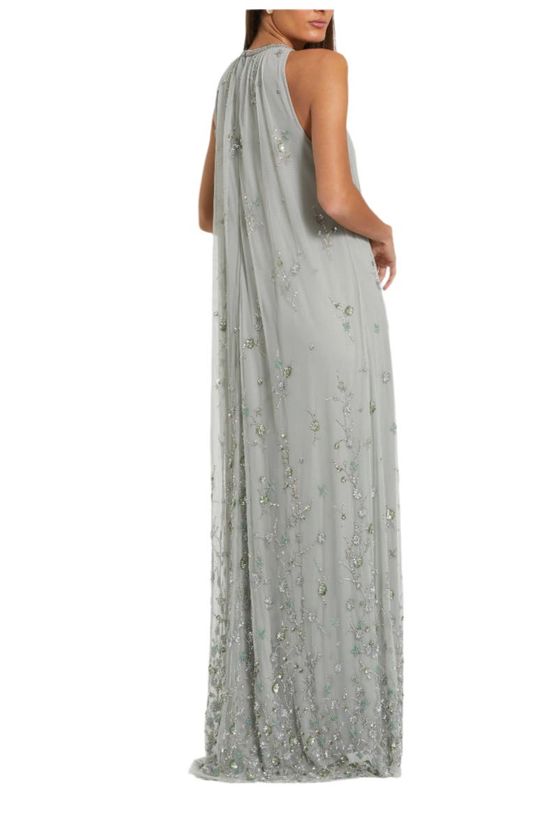 Mac Duggal Women's High Neck Floral Embellished Mesh Trapeze Gown, Alternate, color, Sage