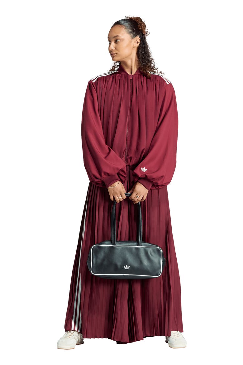 Satin Pleated Track Top, Alternate, color, SHADOW RED