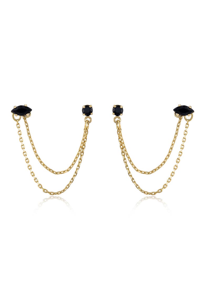 Double Piercing Chain Earrings, Main, color, BLACK