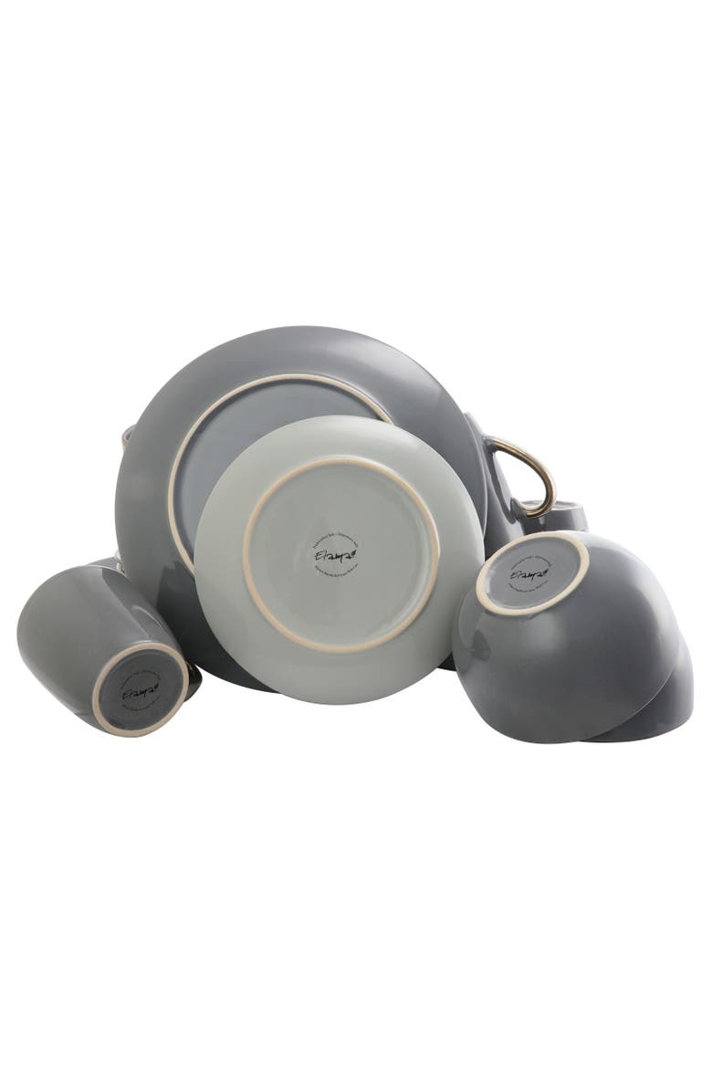 Elama Tahitian Grand 16 Piece Stoneware Dinnerware Set, Alternate, color, Grey