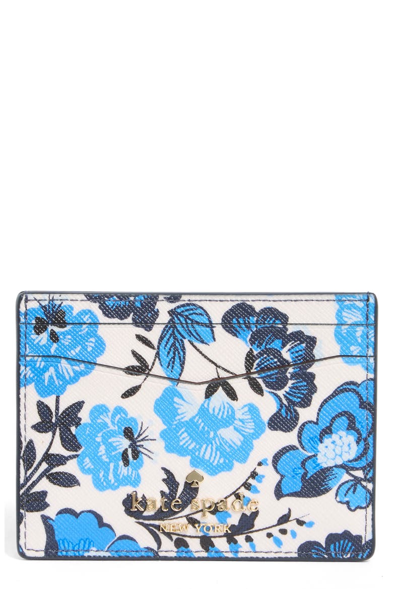staci vase floral leather card case, Main, color, BLUE MULTICOLOR