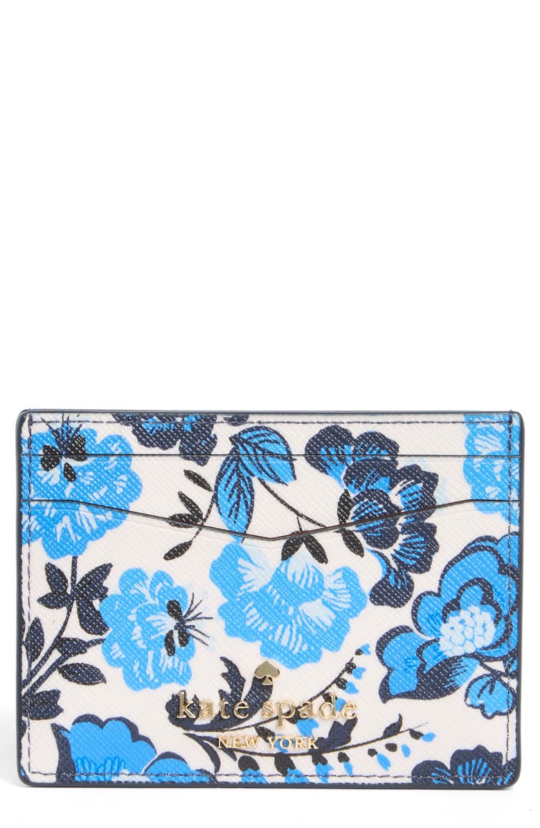 Kate Spade New York staci vase floral leather card case, Main, color, Blue Multicolor