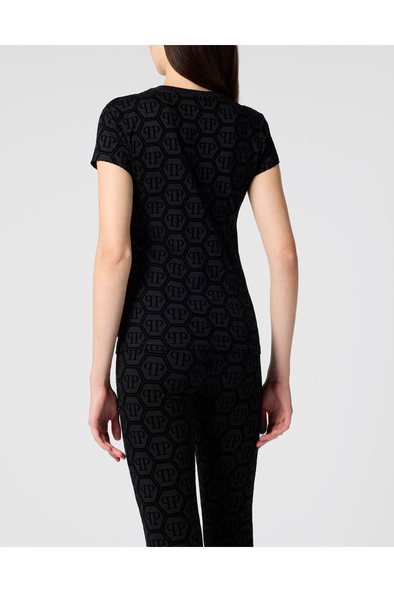 Sexy Pure Fit T-Shirt Jacquard Monogram Monogram Women, Alternate, color, black