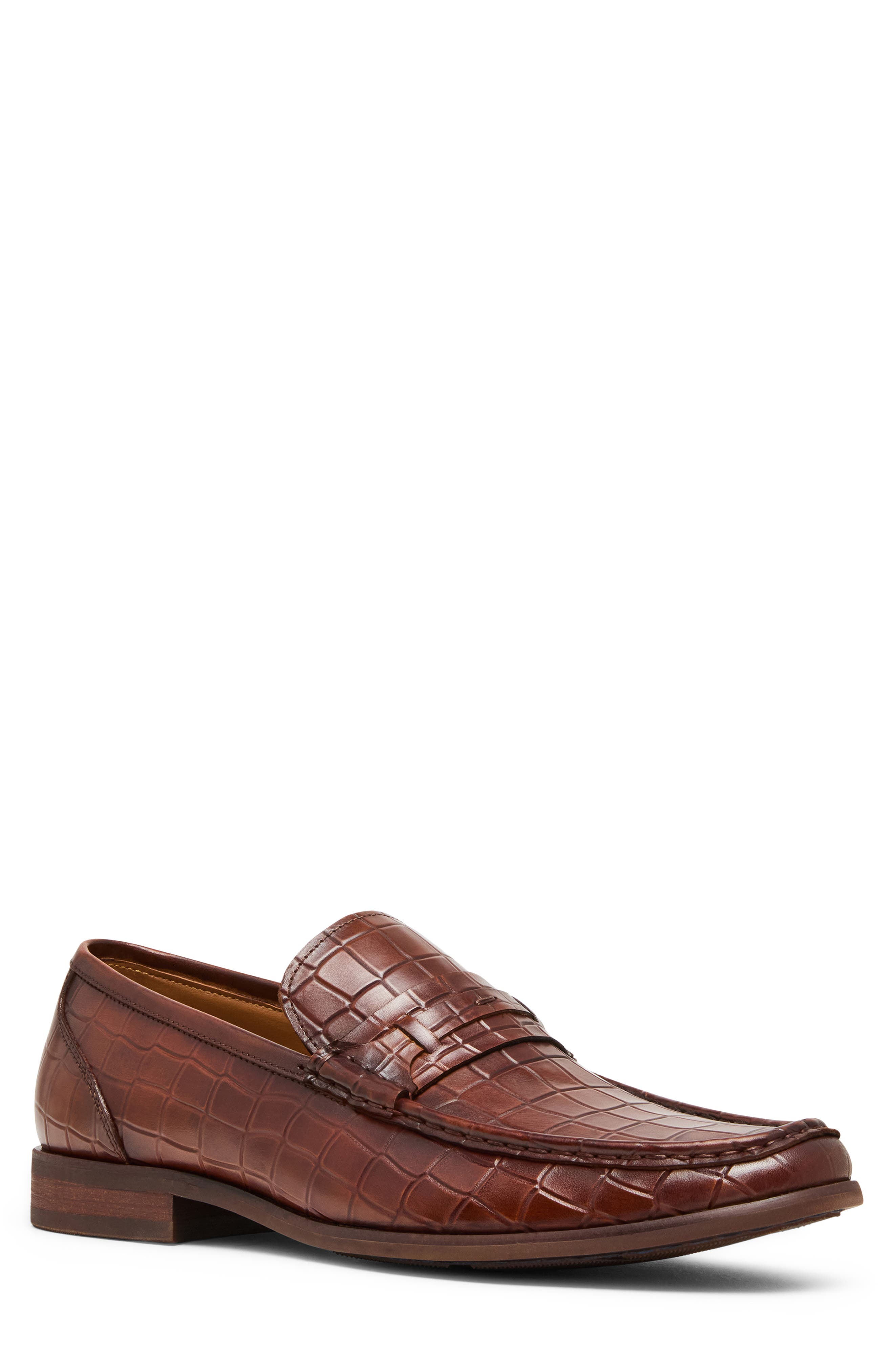 Kline Croc Embossed Penny Loafer, Main, color, TAN LEATHE