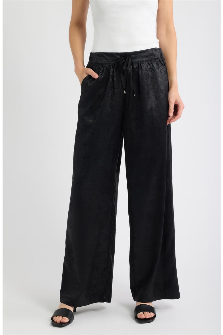 Tie Waist Metallic Tuxedo Track Pants, Main, color, BLACK