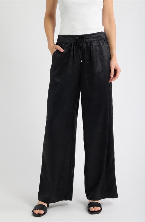 Tie Waist Metallic Tuxedo Track Pants
