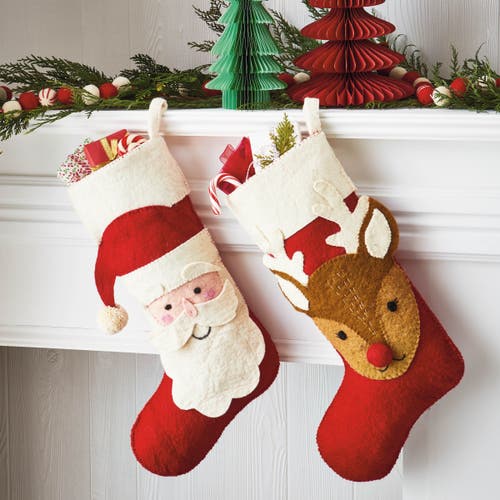 Tag Red Multi Felt Santa Holiday Stocking Perfect For Christmas In Multi