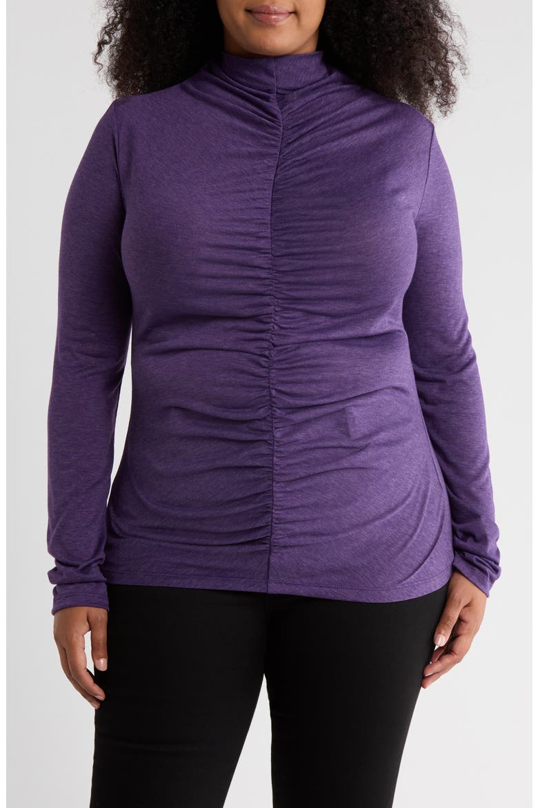 Mock Neck Ruched Knit Top, Main, color, PURPLE