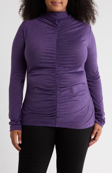 Mock Neck Ruched Knit Top (Plus)