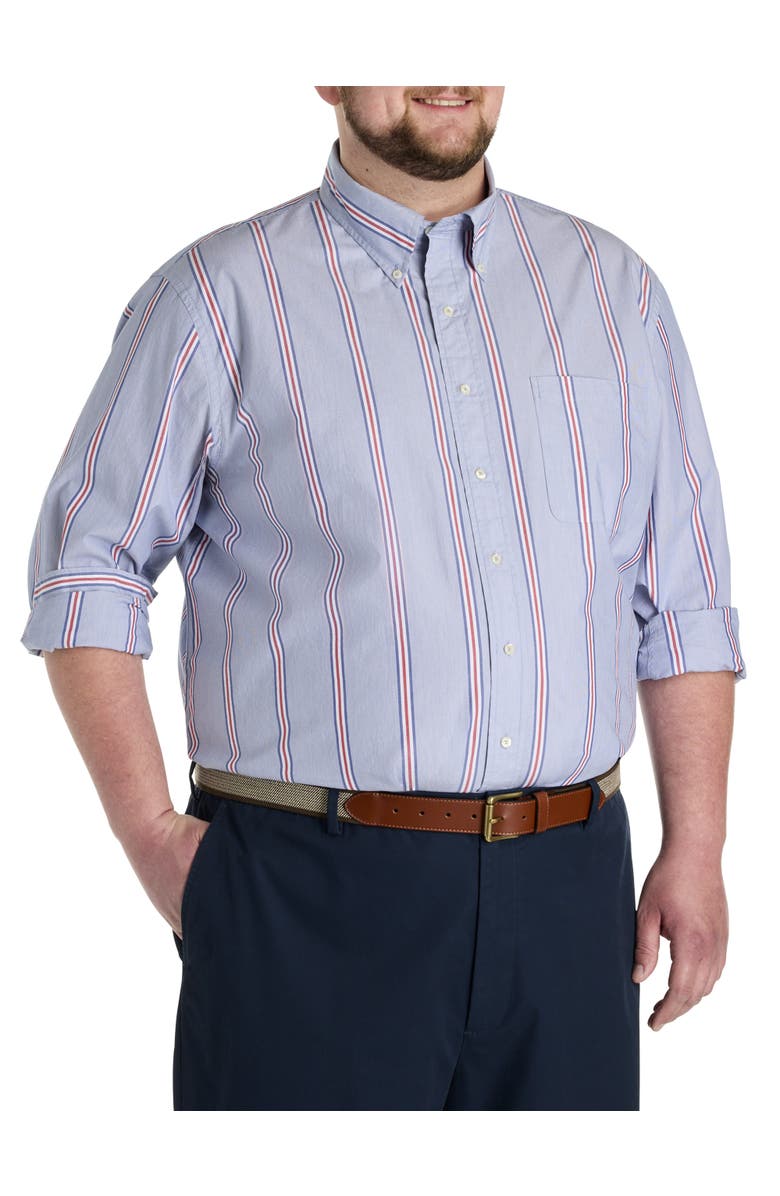 Brooks Brothers Big & Tall  Multi-Striped Oxford Friday Sport Shirt, Main, color, Navy Ribbon