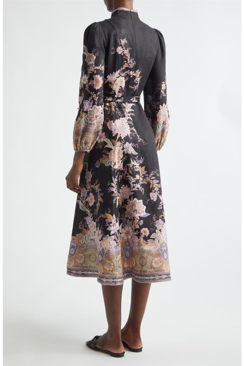 Luna Paisley Print Long Sleeve Linen Midi Dress, Alternate, color, MIDNIGHT PAISLEY