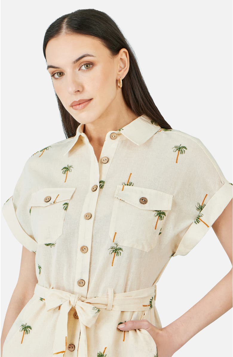 Yumi Embroidered Palm Print Cotton Playsuit, Alternate, color, Beige