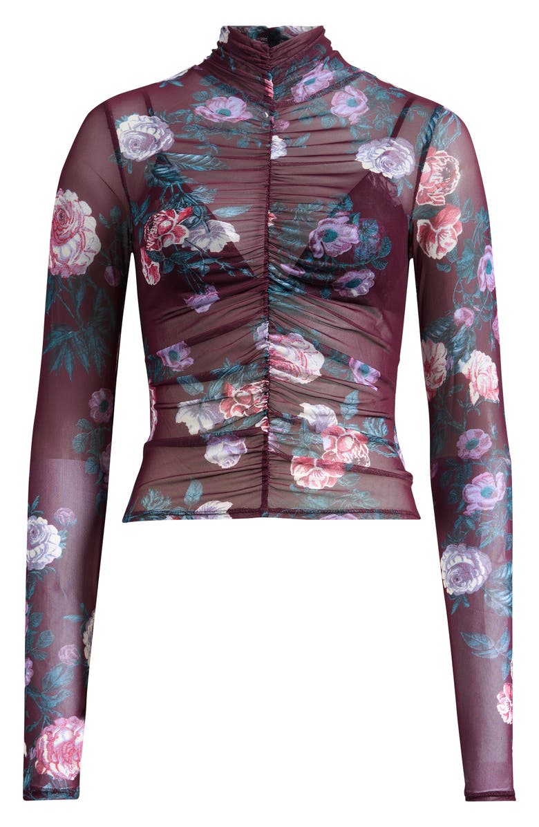 AFRM Rubi Ruched Sheer Mesh Top, Alternate, color, Cabernet Bouquet