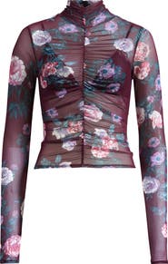AFRM Rubi Ruched Sheer Mesh Top