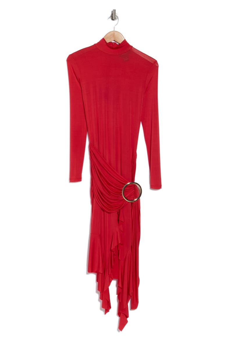 Draped Long Sleeve Maxi Dress, Alternate, color, BRIGHT RED