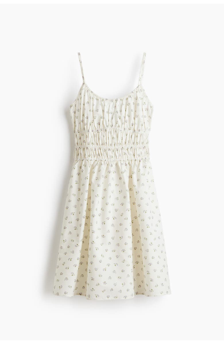 H&M Cotton dress with tie-top shoulder straps, Alternate, color, Cream/Floral