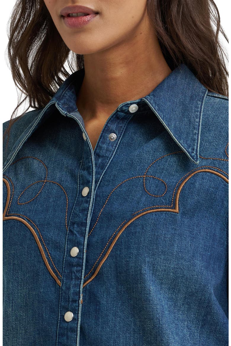 Tess Dramatic Collar Western Denim Shirt, Alternate, color, SALOON SHADOW