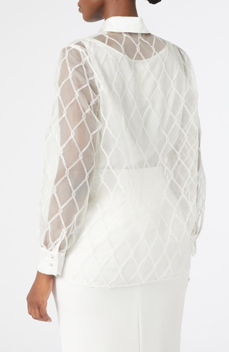Marina Rinaldi Bacca Embellished Silk Organza Button-Up Shirt, Alternate, color, White