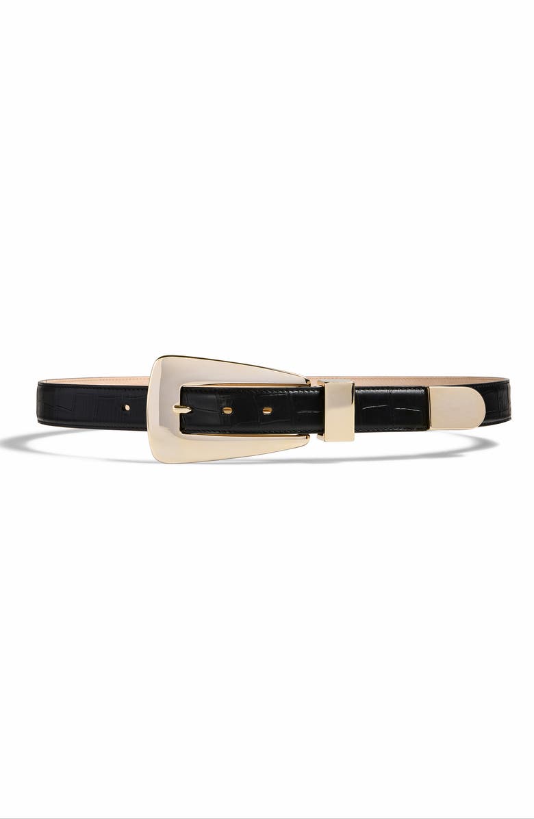 Khaite Lucca Croc Embossed Leather Belt, Main, color, Black 200