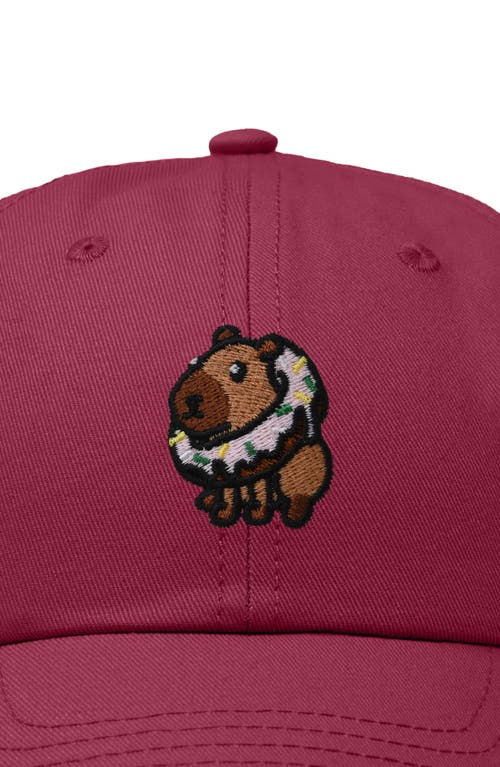 Dalix Capybara Donut Embroidered Cap In Maroon
