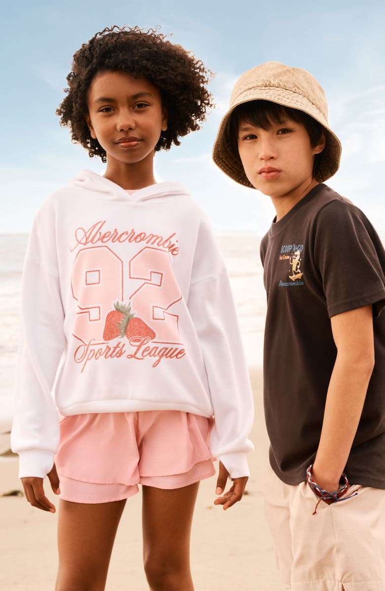 abercrombie kids Kids' Strawberry Graphic Hoodie, Alternate, color, Bright White