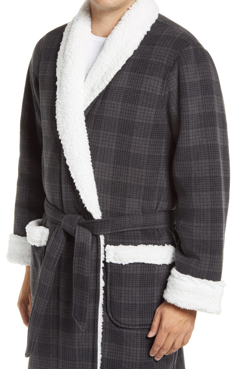 Nordstrom Plaid Fleece Robe with Faux Shearling Lining, Alternate, color, 