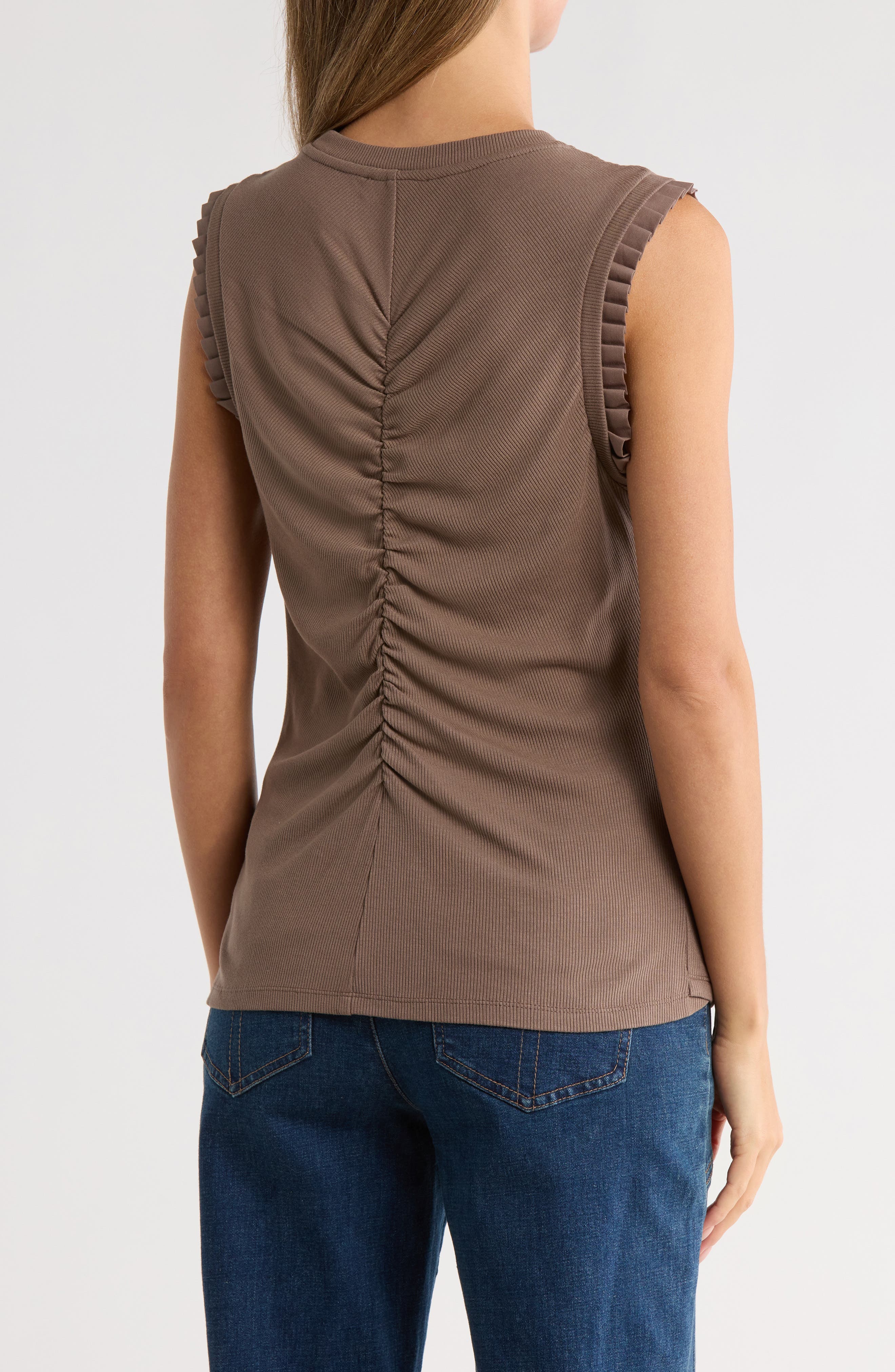 Ruched Rib Mixed Media Knit Top - image 2