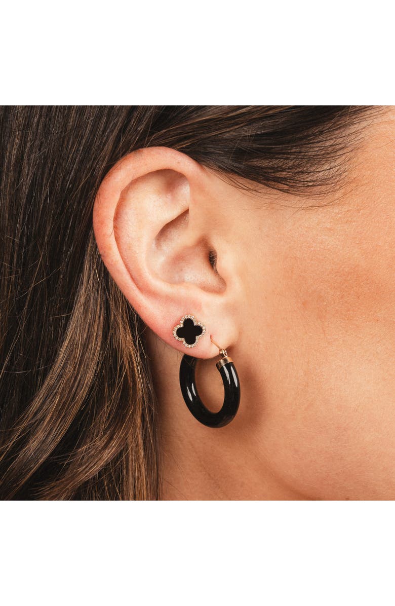 The Lovery Fine Jewelry Onyx Hoop Earrings, Alternate, color,