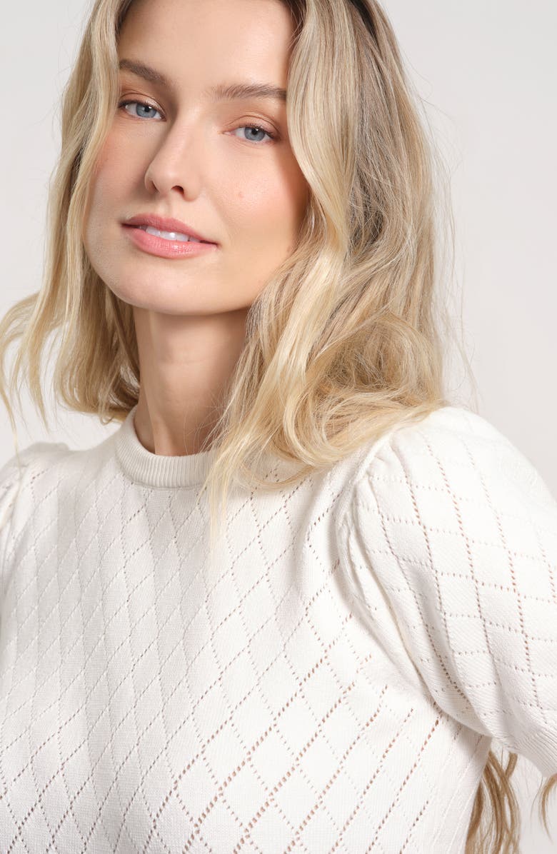 Isaac Mizrahi New York Pointelle Puff Sleeve Sweater, Alternate, color, White