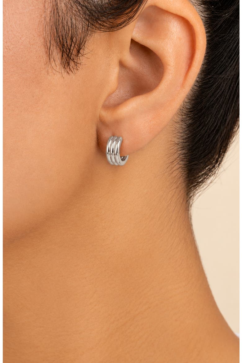 Ribbed Mini Hoop Earrings, Alternate, color, SILVER