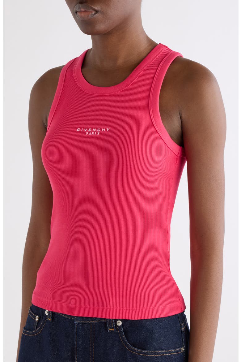 Embroidered Logo Stretch Cotton Rib Tank, Alternate, color, LIPSTICK PINK