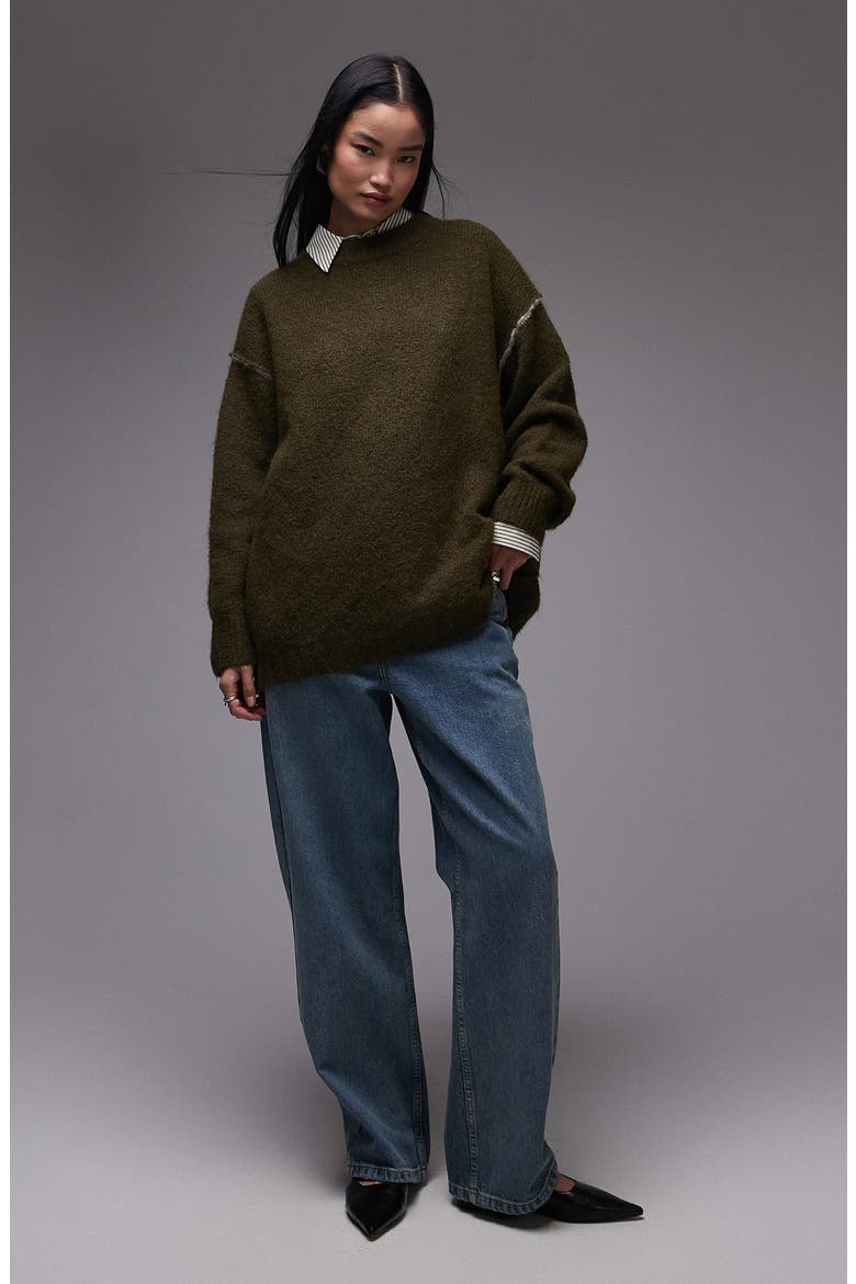 Contrast Seam Oversize Sweater, Alternate, color, KHAKI