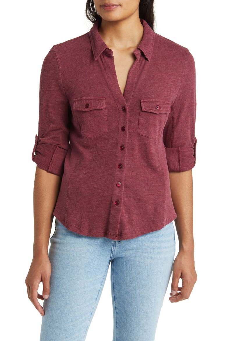 Roll Tab Knit Shirt, Main, color, BURGUNDY