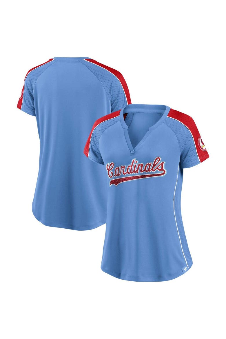 Women's Fanatics Branded Light Blue/Red St. Louis Cardinals True Classic League Diva Pinstripe Raglan V-Neck T-Shirt, Main, color, Blue