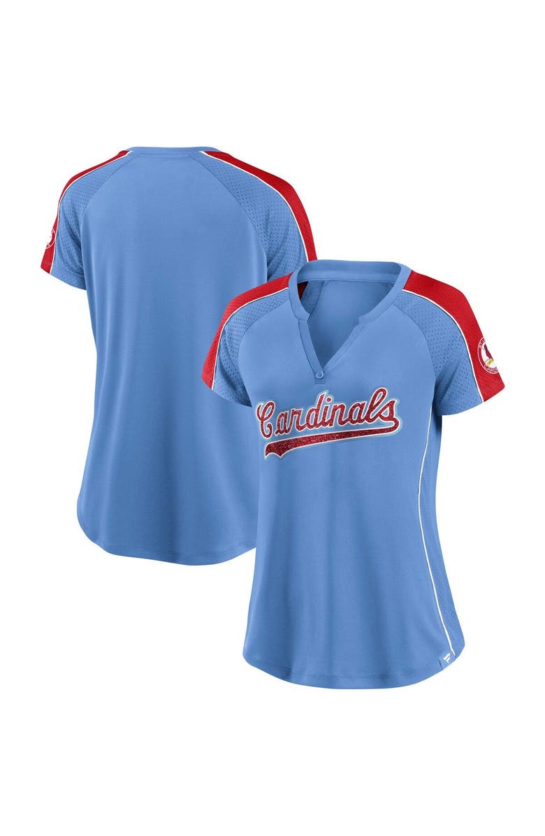 FANATICS Women's Fanatics Branded Light Blue/Red St. Louis Cardinals True Classic League Diva Pinstripe Raglan V-Neck T-Shirt, Main, color, Blue
