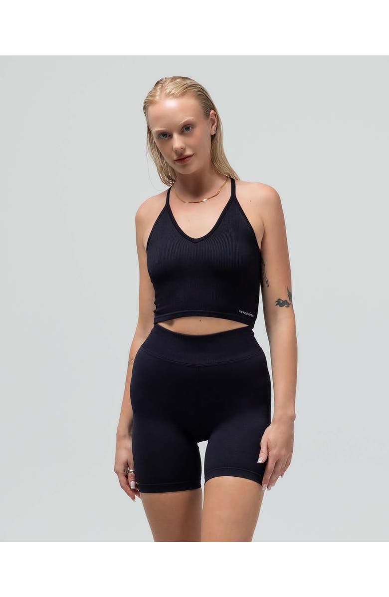 Reformer The Crop Racerback V-Neck Tank Top, Main, color, Black