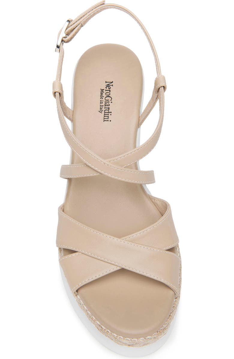 NeroGiardini Ankle Strap Platform Wedge Sandal, Alternate, color, Beige / Khaki