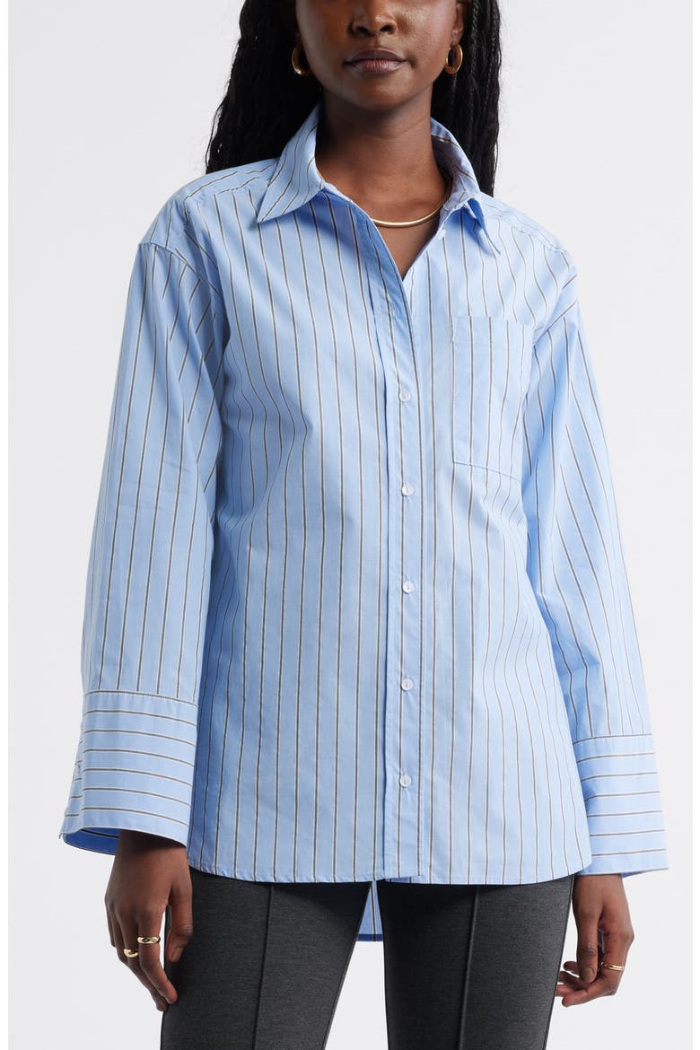 Stripe Cotton Poplin Button-Up Shirt, Main, color, BLUE- NAVY SHAYNA STRIPE