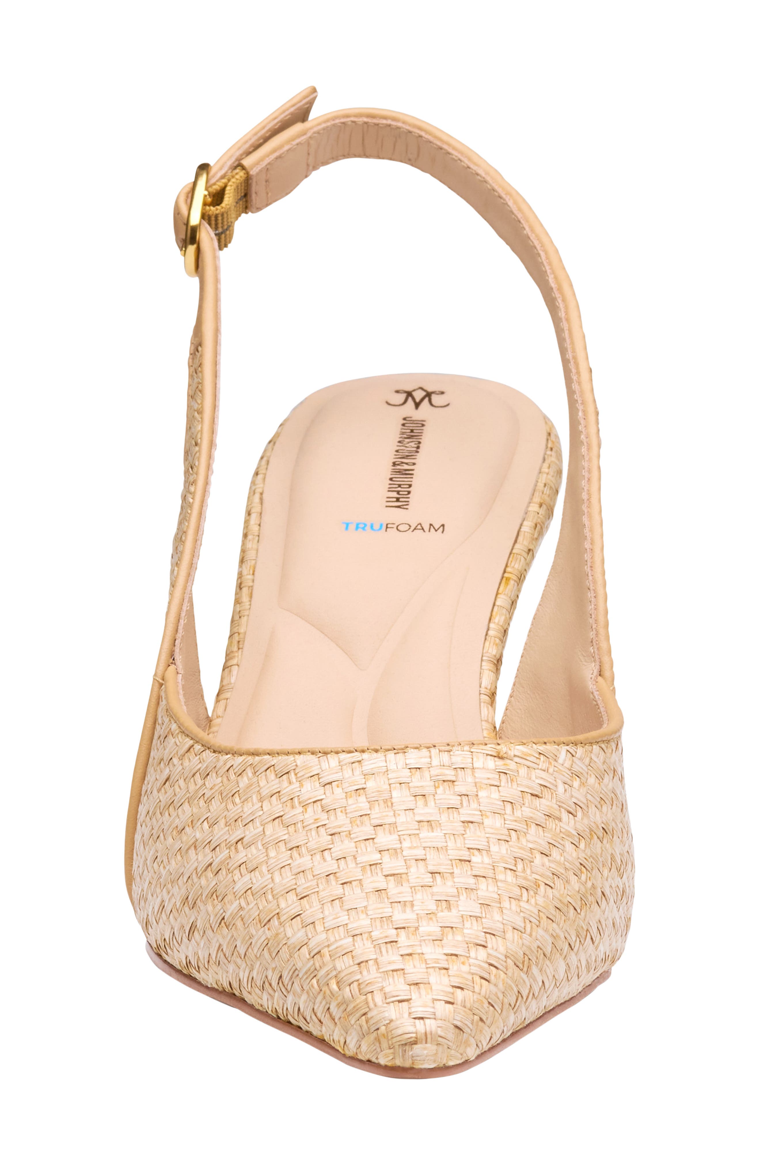 Johnston & Murphy Lindsey Slingback Pointed Toe Kitten Heel Pump, Alternate, color, Natural Raffia