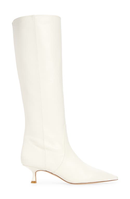 Stuart Weitzman Naomi Leather Kitten Boots In Cream Lacquered Nappa