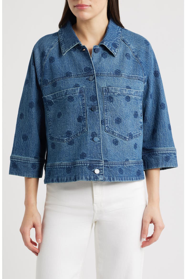 Floral Embroidered Swing Denim Jacket, Alternate, color, BLUE
