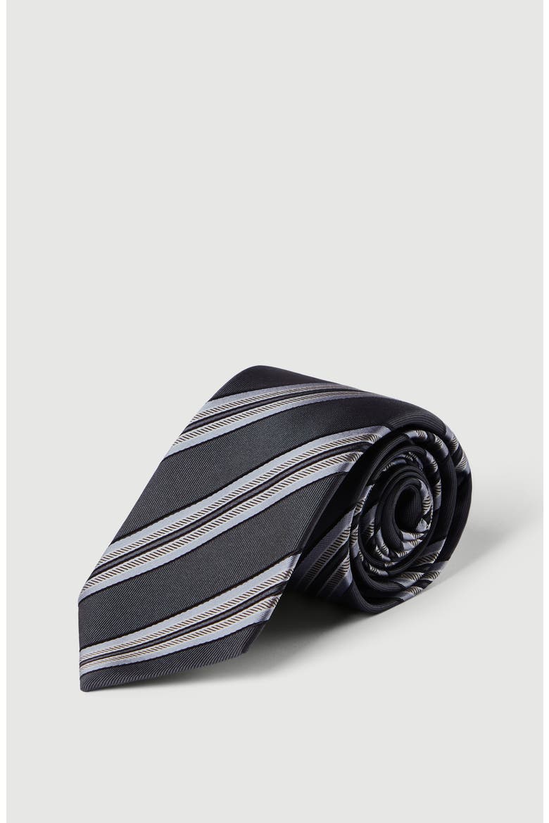 Textured striped silk tie, Alternate, color, Anthracite